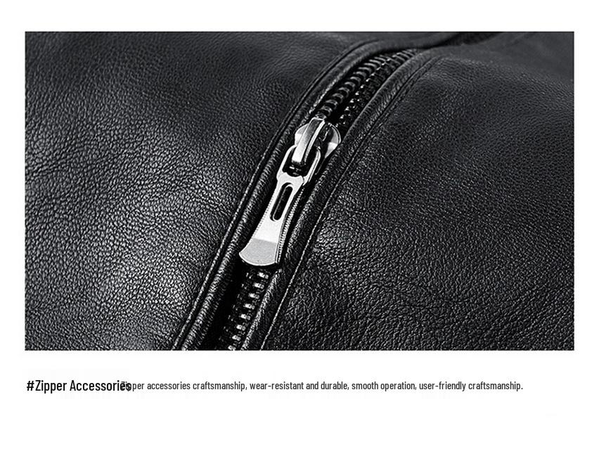 Men's Slim Fit Genuine Leather Jacket with Stand Collar and Velvet Lining - Casual Motorcycle Outerwear