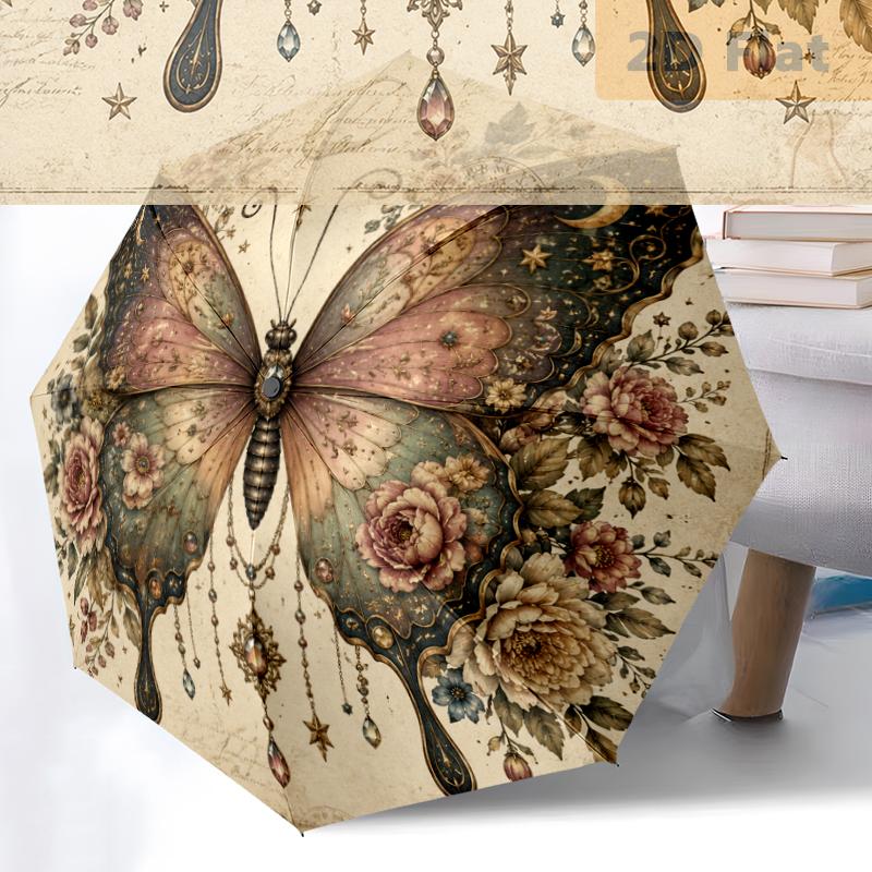 Butterfly Garden Folding Umbrella Durable Travel Gift Three Folds Travel