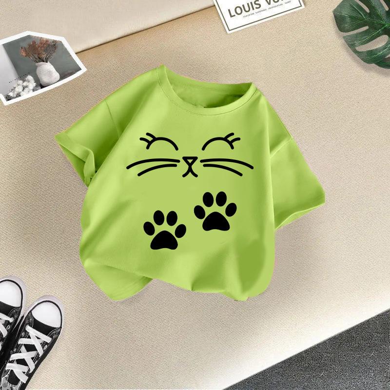 Girls' Cute Printed Loose Short Sleeve T-shirt - Summer Round Neck Top
