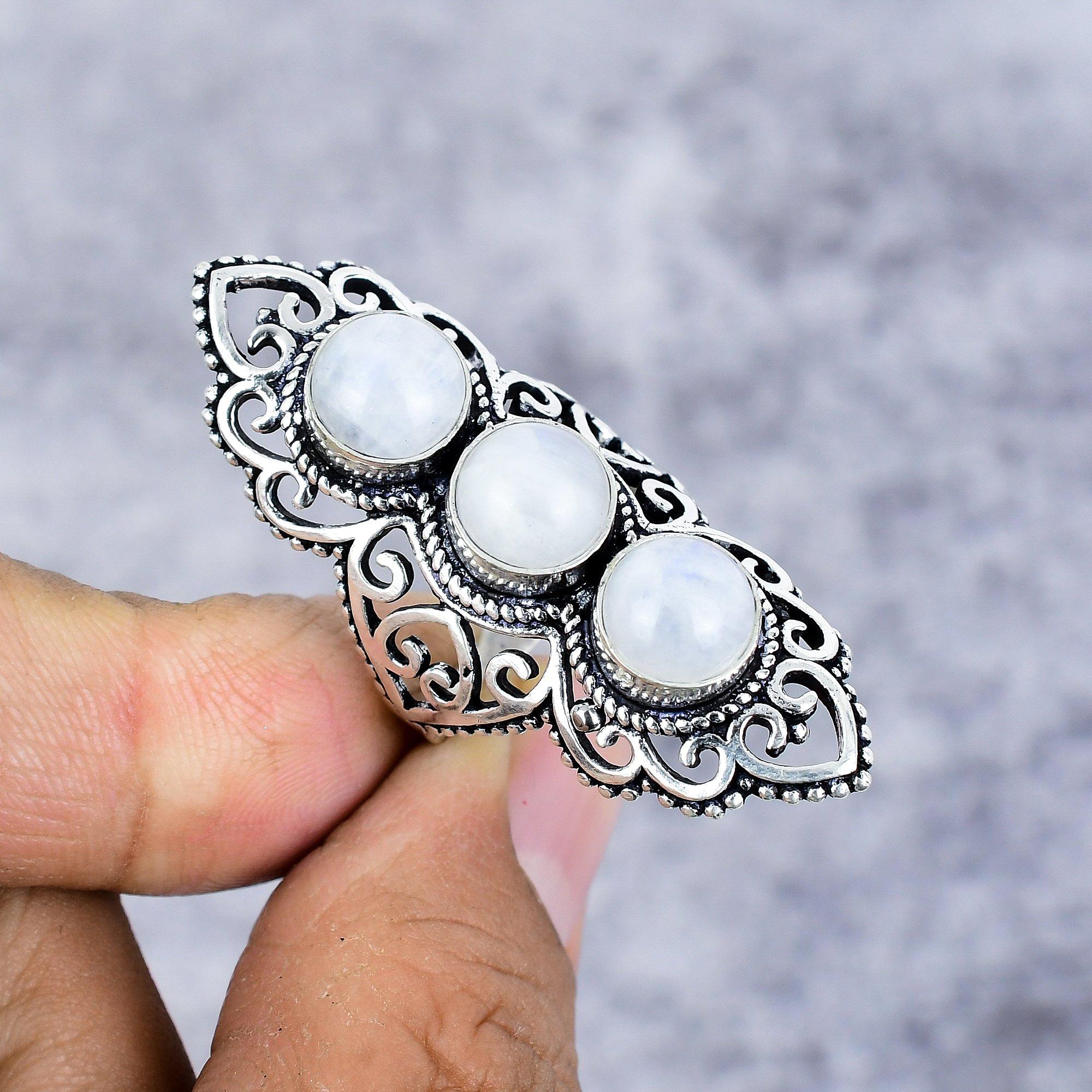 

Місячний камінь Дорогоцінний камінь Ручна робота Срібло 925 проби Ювелірна каблучка Розмір 10 M-2671