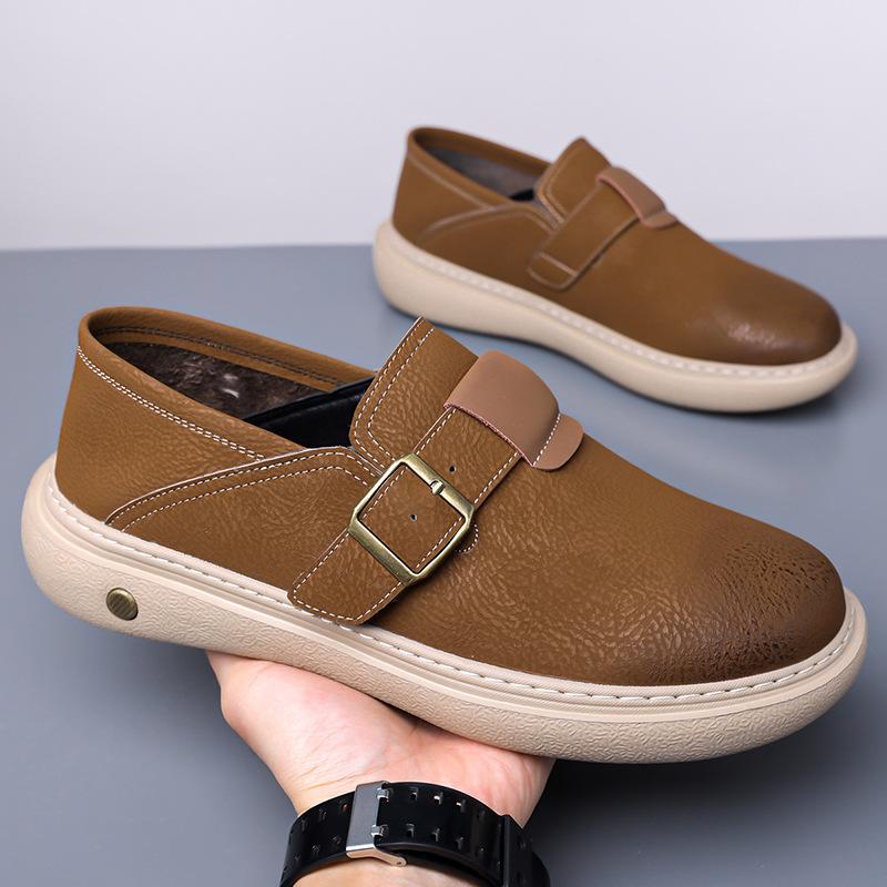 Fashion 2025 Spring Autumn Cow Leather Shoes for Men Solid Color Buckle Designer Fashion Casual Shoes Male Soft Sole Board Shoes Man