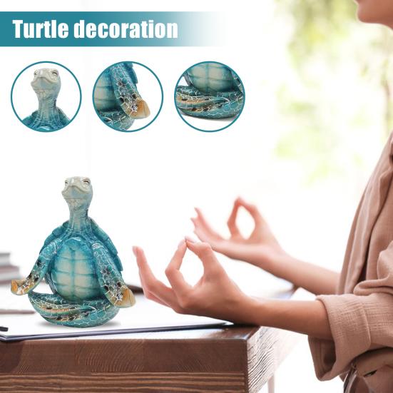 Sea Turtle Meditation Yoga Decor Creative Resin Craft Ornament Meditating Zen Yoga Sea Turtle Statue Coastal Beach Home Office Decorations