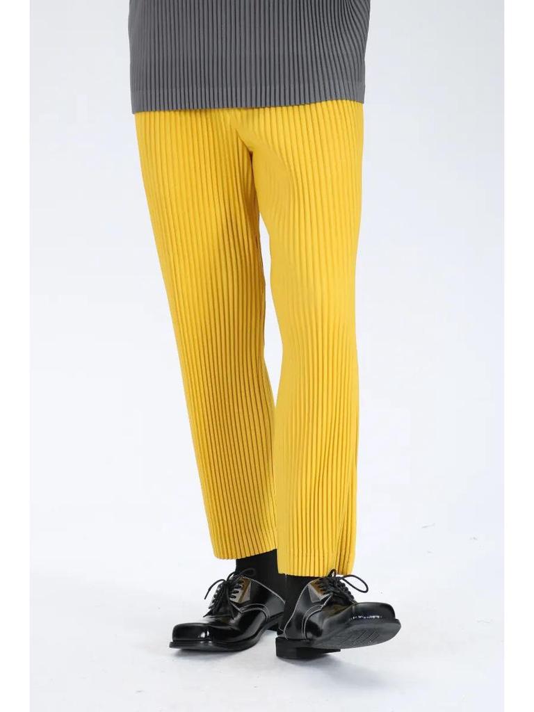 Miyake Men's Pleated Summer Loose-Fit Nine-Point Carrot Pants with Elastic Waist in Japanese Style - JF149.