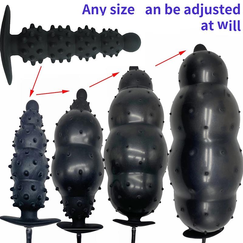 Super Long 5 Beads Inflatable Anal Plug Silicone Column Expandable Big Butt Plug Dildo Pump Ass Dilator Bdsm Sex Toy for Couples