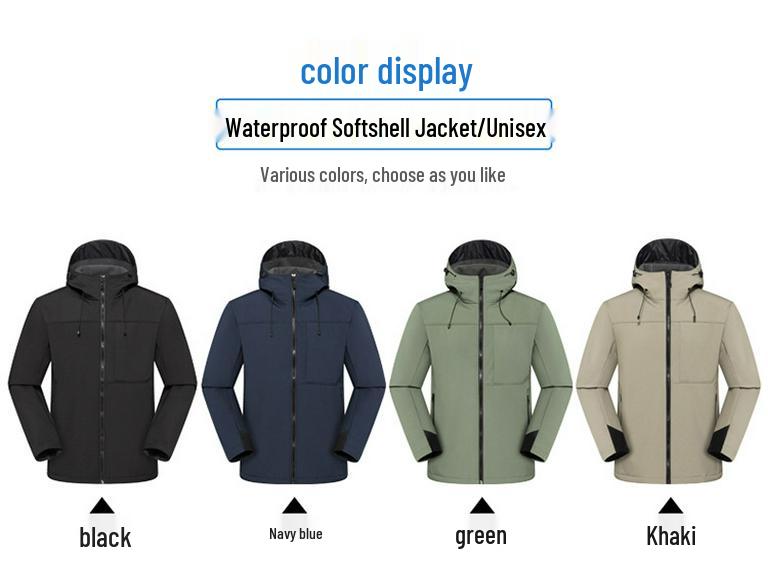 Unisex Fleece-Lined Windproof Waterproof Softshell Hooded Jacket for Outdoor Camp & Hike