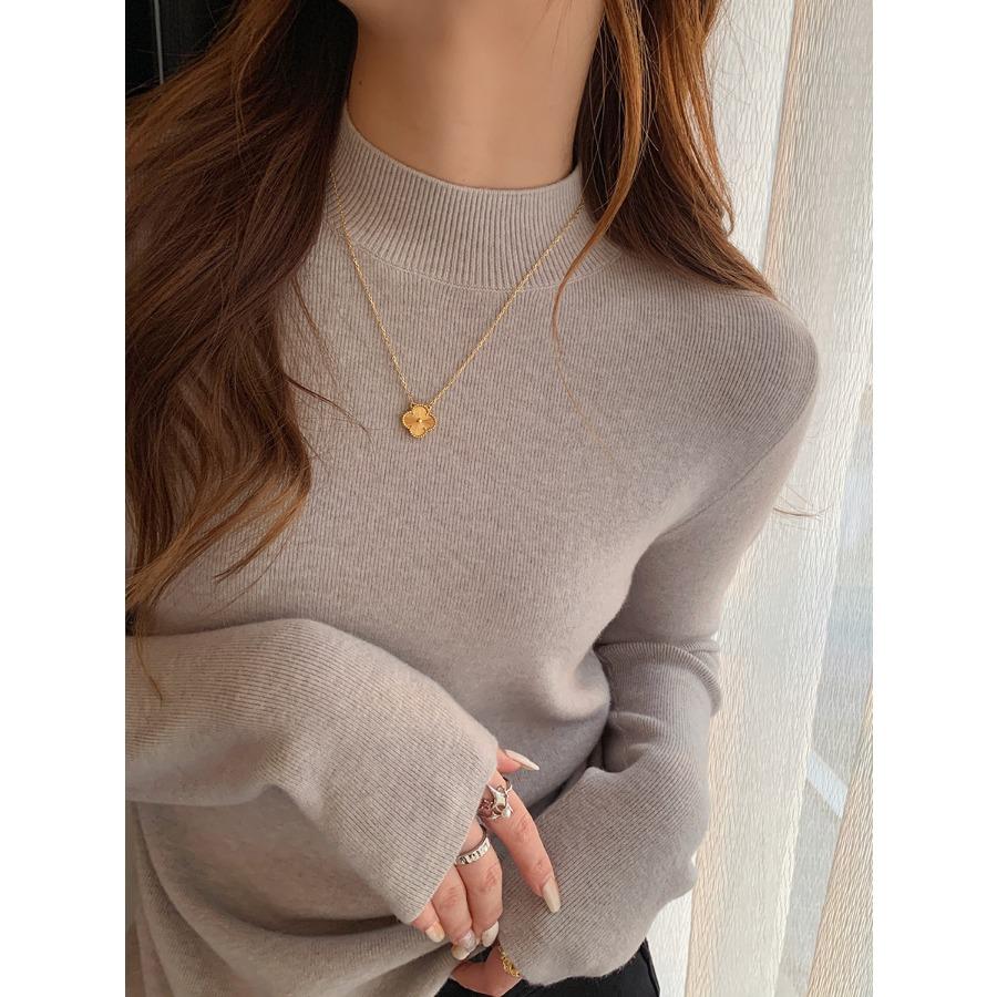 Sweater Women Solid Autumn Winter Mid Neck Basic Pullover Soft Half High Collar Long Sleeve Knit Pullovers Tops