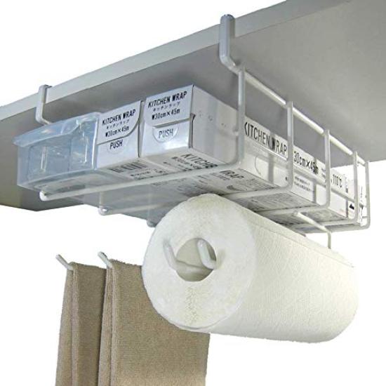 

Wrap holder kitchen paper holder with one dish towel no drilling no screws made in Japan & (cut hand) & holder, white, required, required, белый