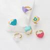 HECHENG,Rainbow Enamel Dripping Oil Heart Rings For Women Copper Gold Color Punk Rings Trendy Zircon Adjustable