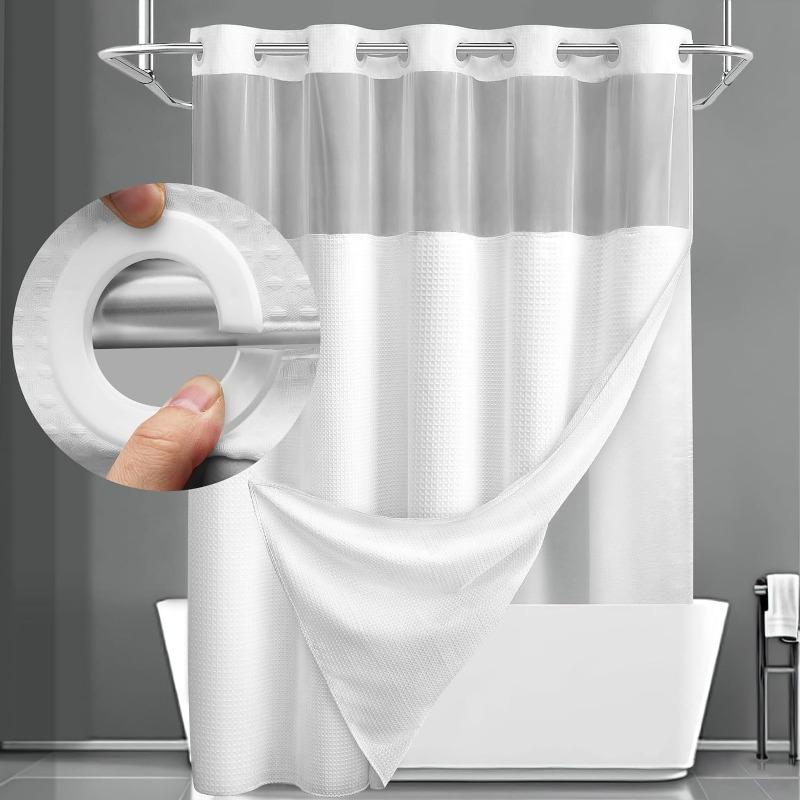 Double Layer Grommet Shower Curtain Bathroom Waterproof Mold‑Resistant Toilet Partition Curtain