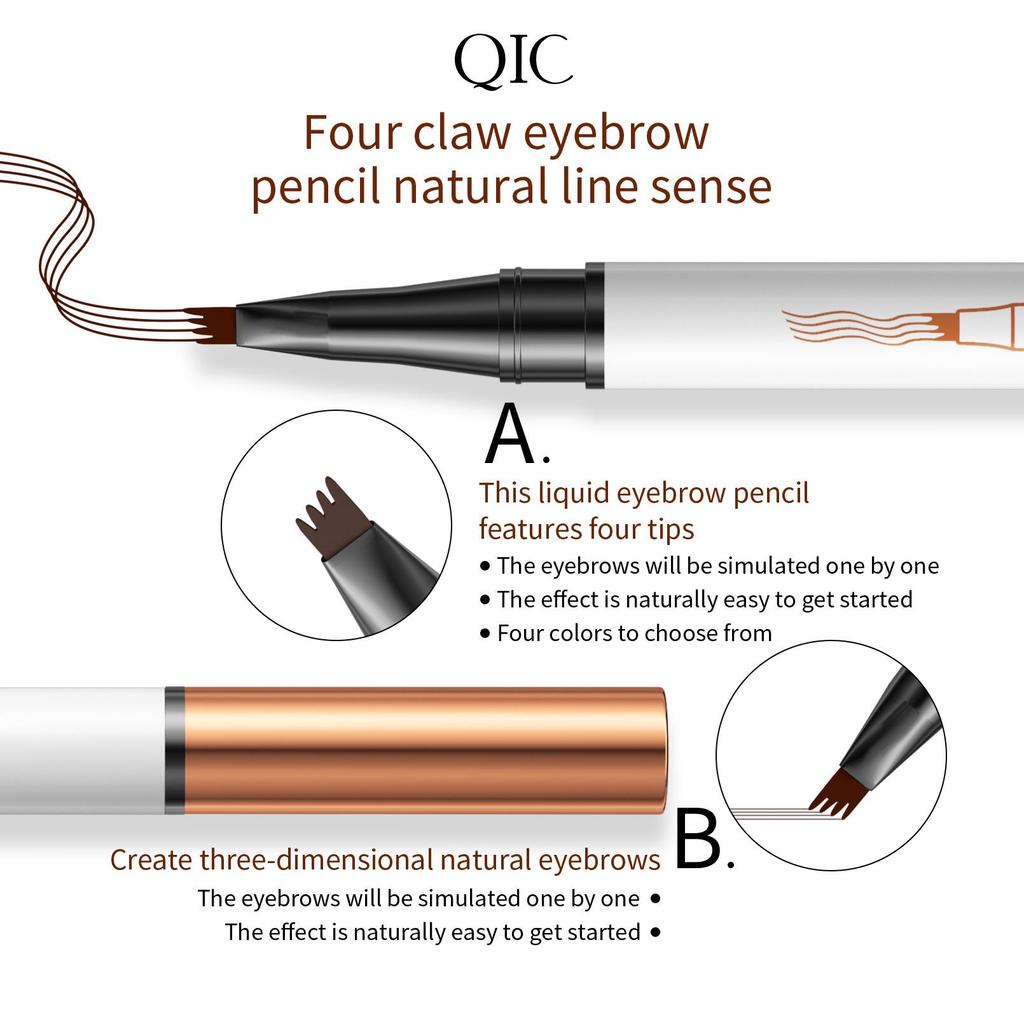 QIC 5D White Tube Four-Prong Waterproof Smudge-Proof Micro-Sculpting Liquid Eyebrow Pencil.