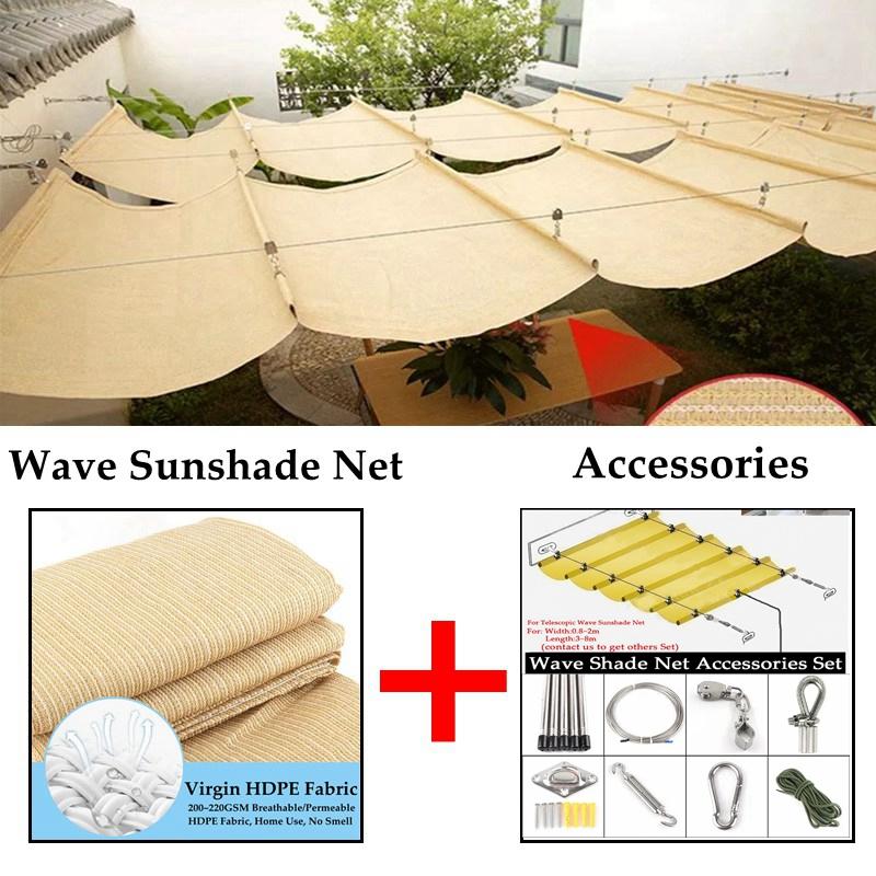 Customizable Courtyard Pavilion Telescopic Wave Sun Shade Net Sun Room Canopy Shading Sails Cloth Balcony Terrace Sunshade Nets