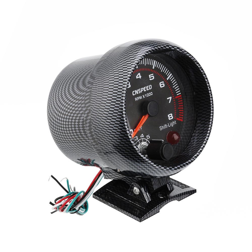 12V Tachometer Gauge 3.75'' Car Universal Black Tachometer Gauge 7color Inter Shift Light 0-8000 RPM Fit 4 6 8 Cylinder