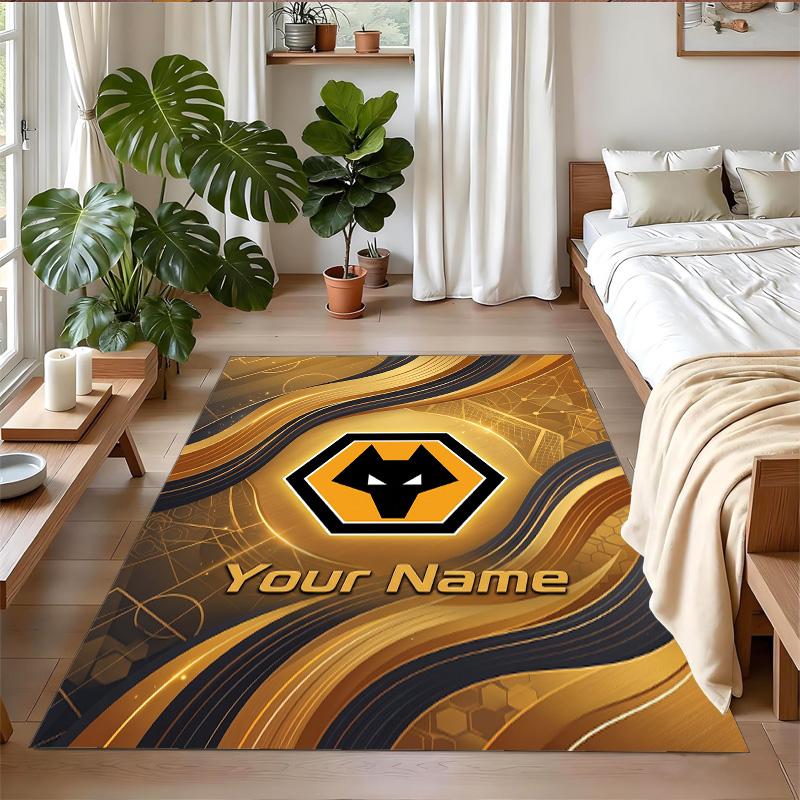 Crystal Velvet Rug Custom Name Text, Soft Non Slip Floor Mat Home DecorWolverhampton Wanderers Football