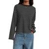 Women's Striped Long Sleeve T-Shirt Loose Fit Round Neck Color Block Casual Layering Top
