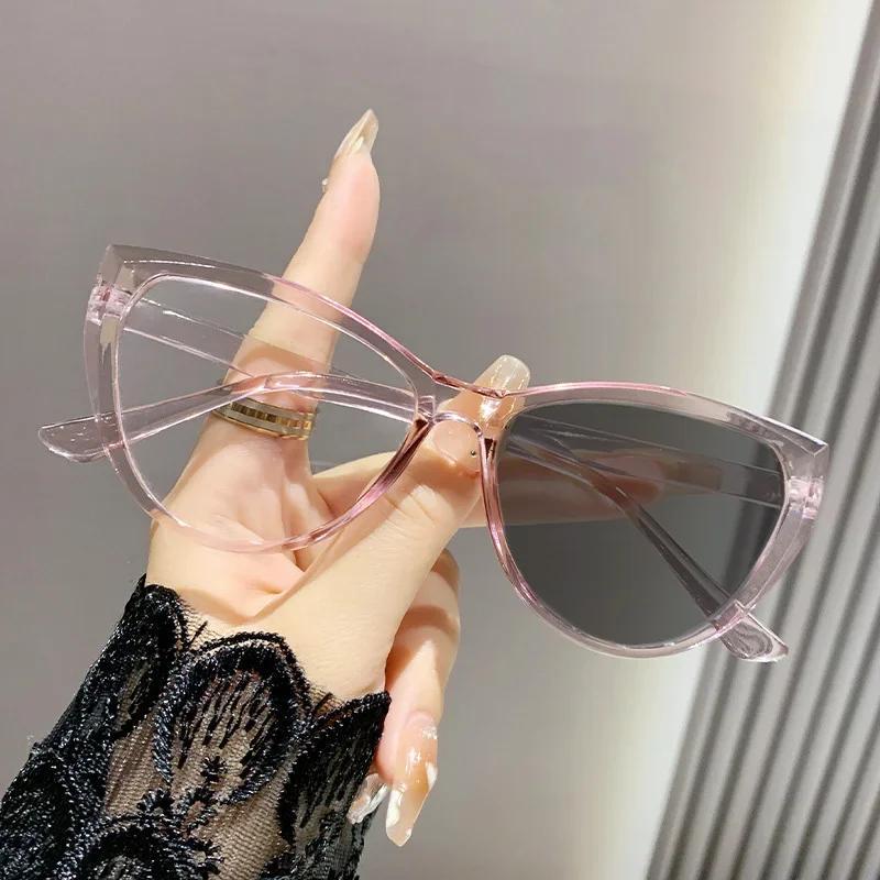 Fashion Trendy Anti-Blue Light Near Sight Eyewear Women Cat Eye Myopia Photochromic Glasses Vintage Lens Minus Eyewear 0 To -4.0