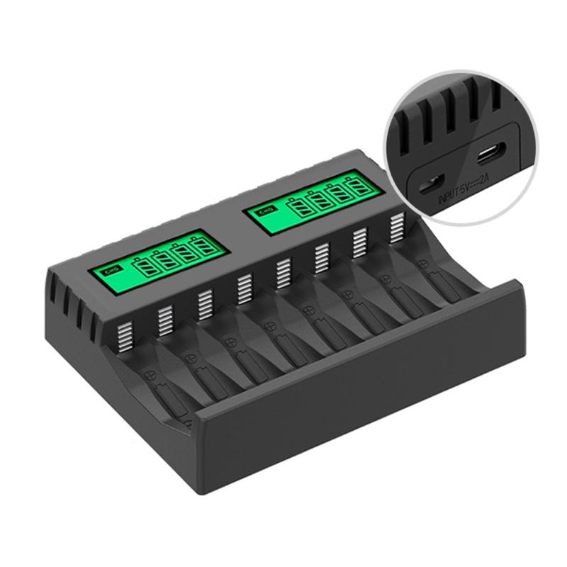 Battery Charger Intelligent Lcd Indicator Short Circuit Protection for AA/AAA Rechargeable Battery Charger 8 Slot