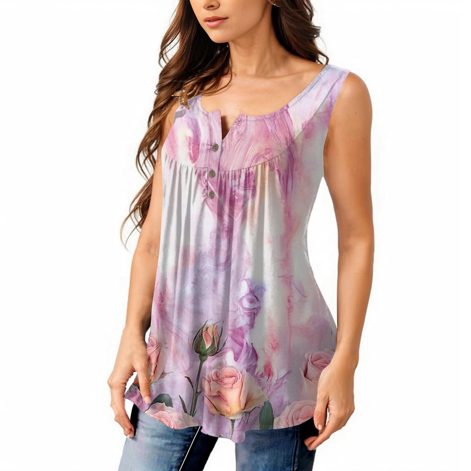 

Женская мода плиссированная безрукавка повседневная футболка жилет топ на пуговицах XXXXL фиолетовый