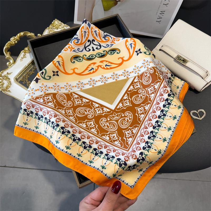 Sunscreen Headscarf Women's Sense Neck Small Square Scarf Retro Shawl Scarf Totem Silk Scarf Premium Versatile Square Scarf Printing
