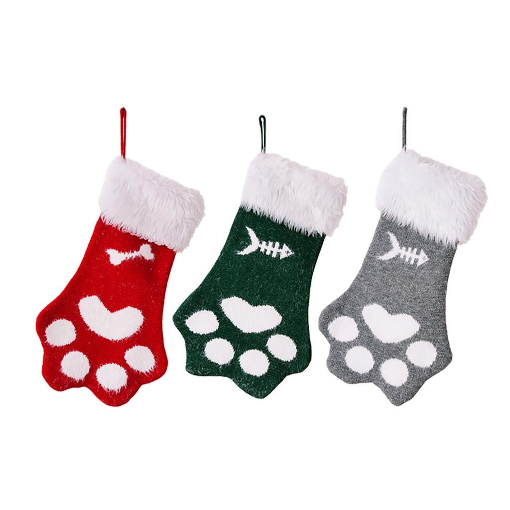 Plush Cat Charming Paw Christmas Stocking Colorful Holiday Decor For Joy Childrens