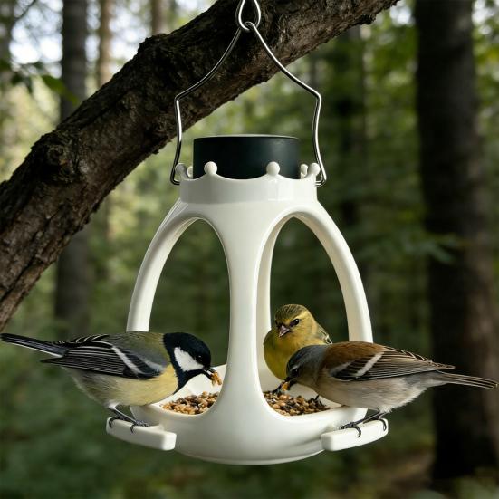 Solar Crown Bird Feeder Outdoor Hanging Bird Feeder Wild Bird Feeder with LED Light for Garden Decor Backyard Accessory