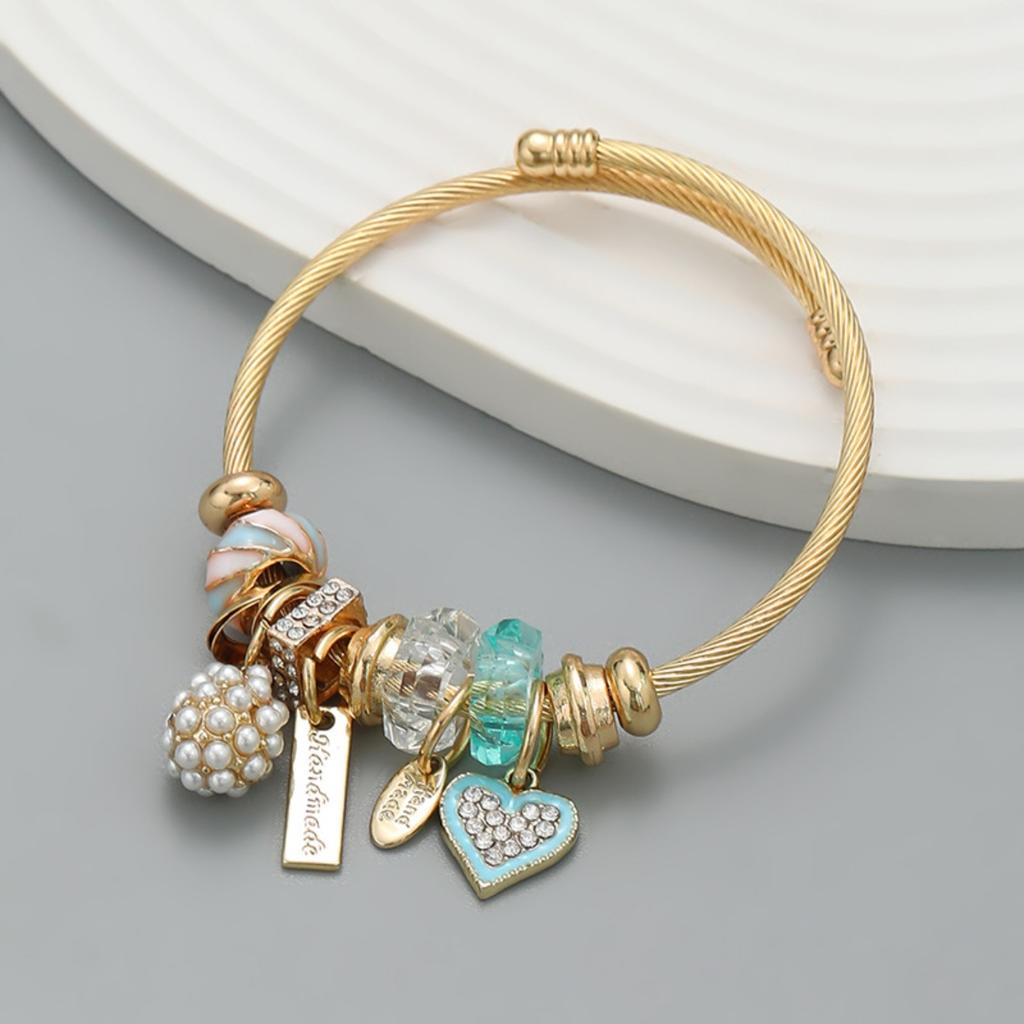 Fashion Multi Element Stainless Steel Circle Panjiadora Beaded Love Bracelet Suitable for Women's Dating, Daily Holiday Gifts