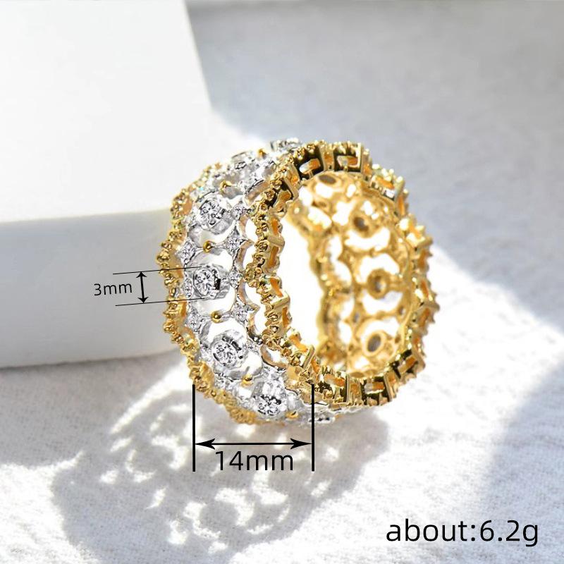 Huitan Gorgeous Hollow-out Design Ring Lady Luxury Wedding Band Fashion Two-tone Style Finger Jewelry Shiny Zirconia Accessories