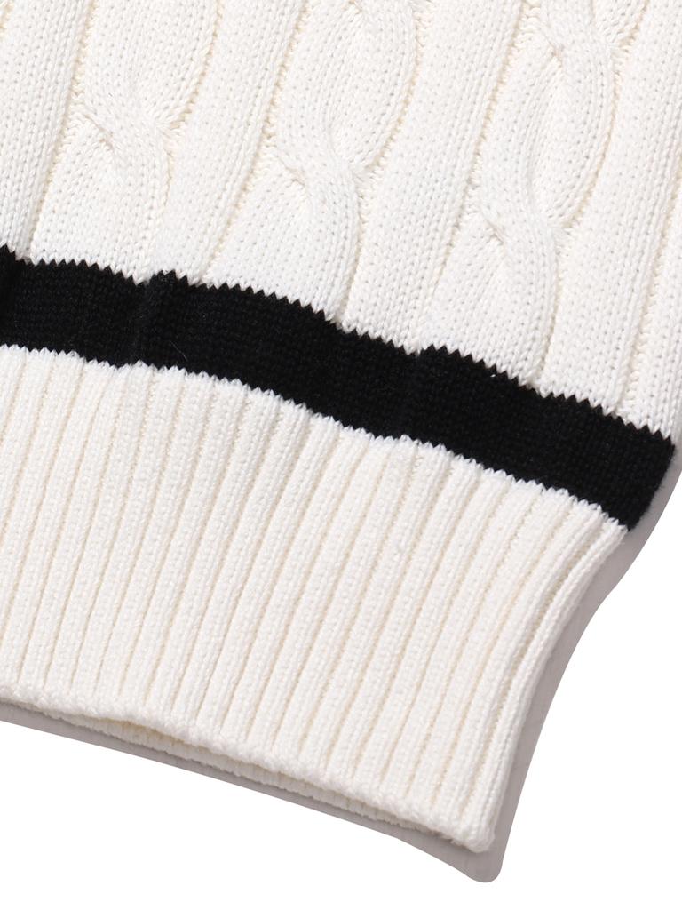 20Th Hole Cable Contrast V-Neck Knit Vest [Ivory Black]