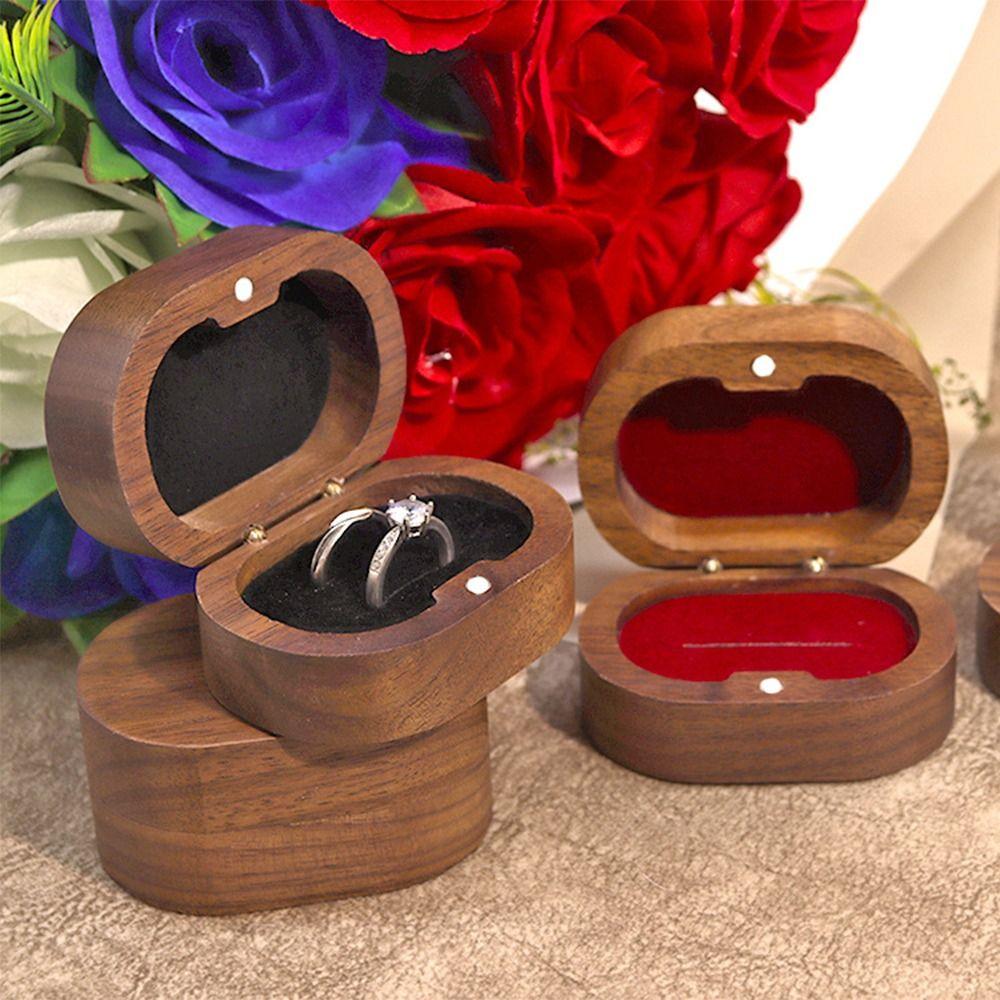 Boîte à alliances faite à la main Double fentes Bois de noyer Boîte à alliances Boîte d'exposition pour alliances Demande en mariage