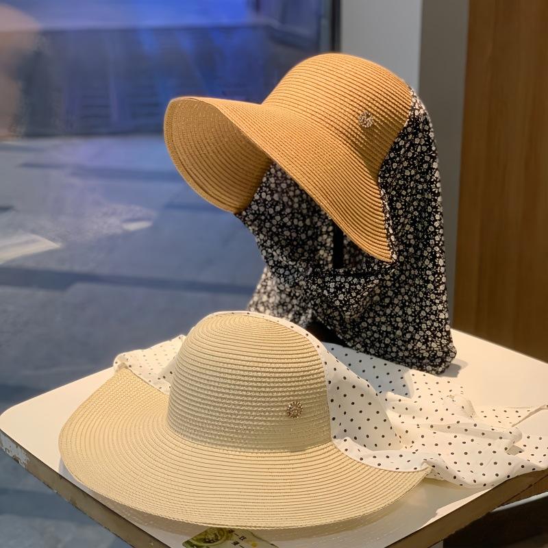 Summer New Bandana Sun Hat, Women Outdoor Beach Straw Hat, Trendy UV Protection Travel Cap