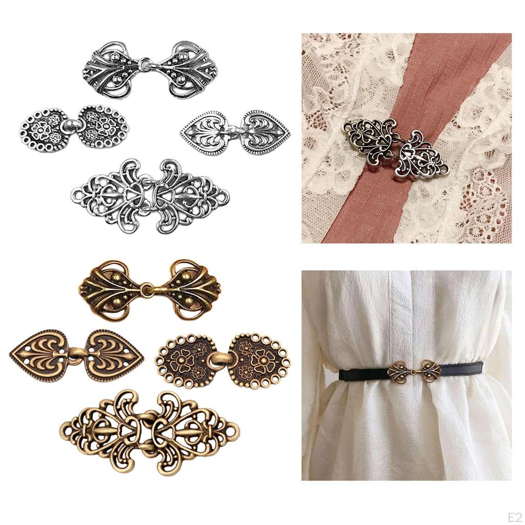 4 Pairs Cardigan Clips Vintage Hollow Flower Cape Fasteners Sew On Hooks and Eyes Clip