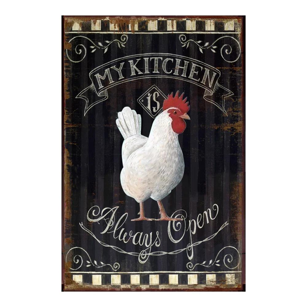 Vintage Chicken Metal Poster Tin Sign Rooster Hen Retro Plaque Plate Farmhouse Farm Wall Decor Retro Metal Poster Plaque
