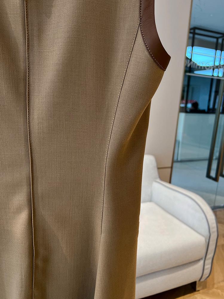 Elegant Slim Fit Sleeveless PU-Hem Dress for Women