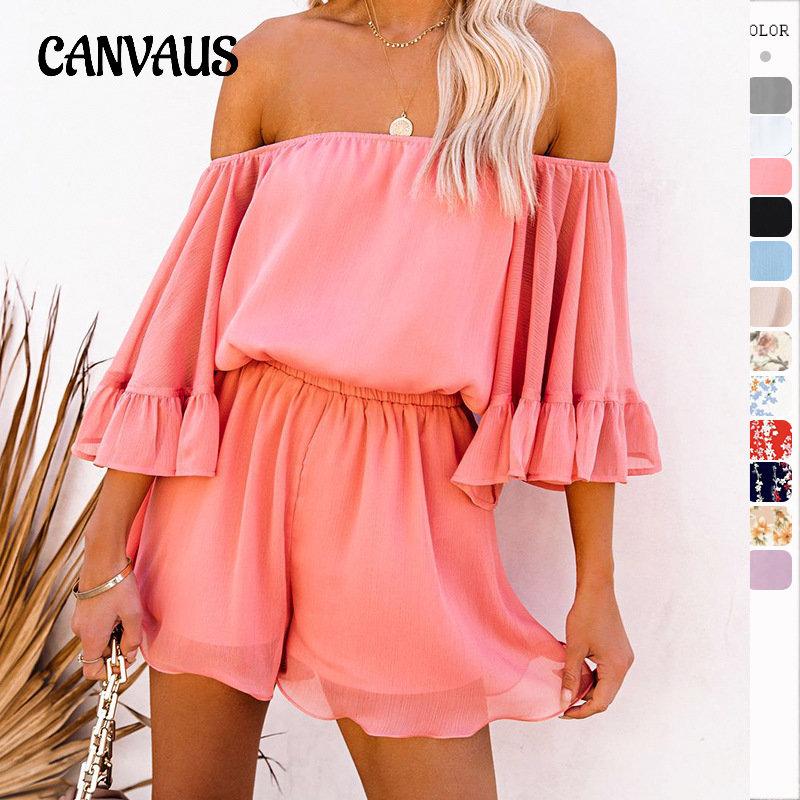 

Летний женский комбинезон в стиле пэчворк с короткими рукавами, свободный однотонный шифоновый комбинезон