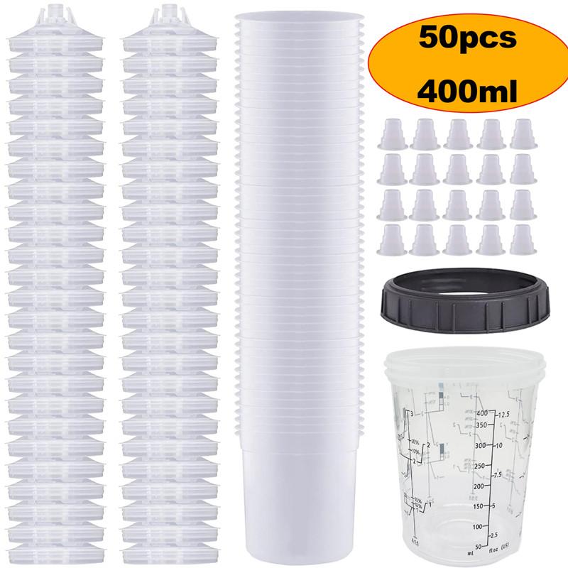 50Pcs/Set Spray Gun Paint Mixing Cup H/O Quick Cup Spray Gun Tank 200ML/400ML/600ML Disposable Paint Cup