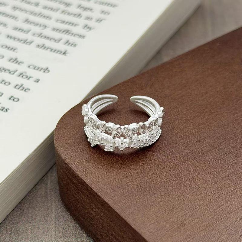 Yunjian Streamer Sweet Wind Niche Design Butterfly Flower Ring Female Enamel Hollow Stacked Ring Tide