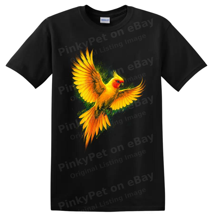 Sun Conure Parrot T Shirt Dynamic Tropical Bird Flight Art Colorful Tee Wildlife