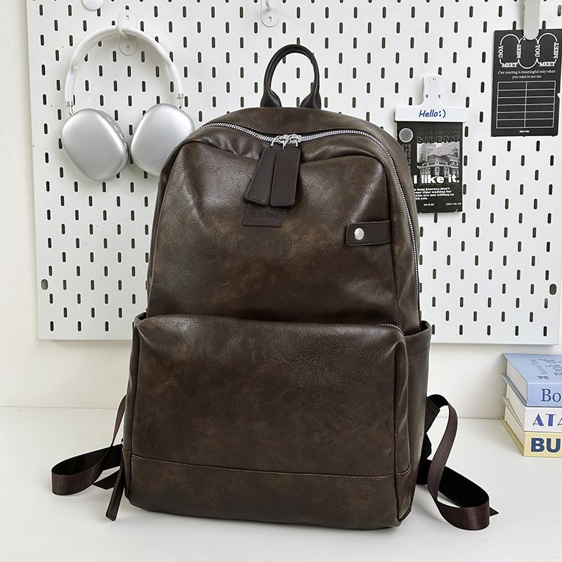 Schoolbag Schoolbag Male Korean Version College Student Backpack Pu Texture Casual Large Capacity Backpack High School Student Computer Casual