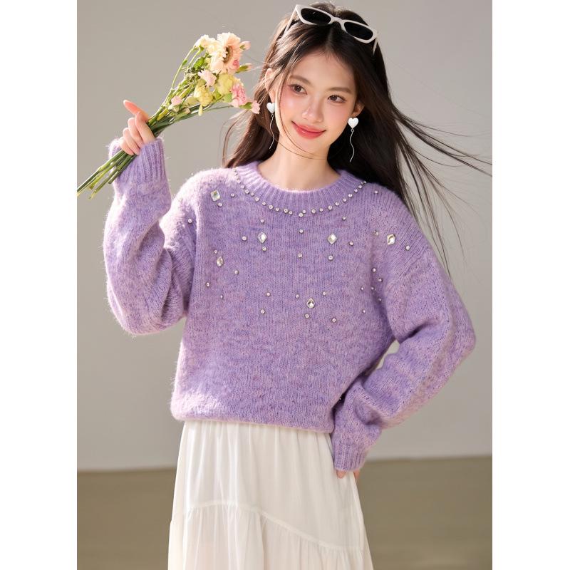 Autumn/Winter 2026 Women's Rhinestone Knit Sweater: Casual, Loose, and Slimming.