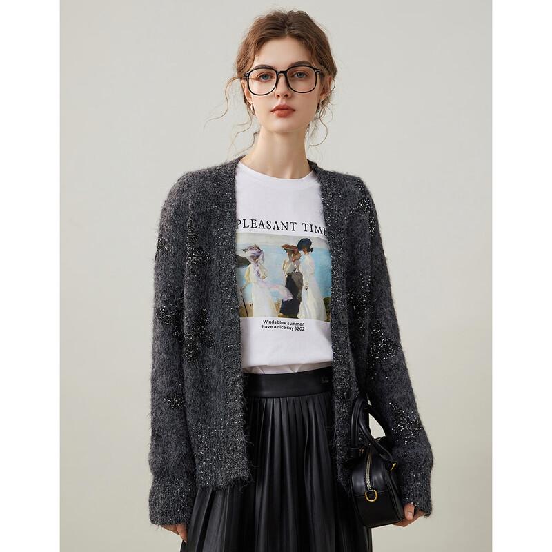 Women s Soft Wool Blend Sparkle V-Neck Cardigan S