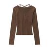 Spring Women's New Spice Girl Style Solid Color Embroidered Strap Long Sleeve Low-neckline T-shirt