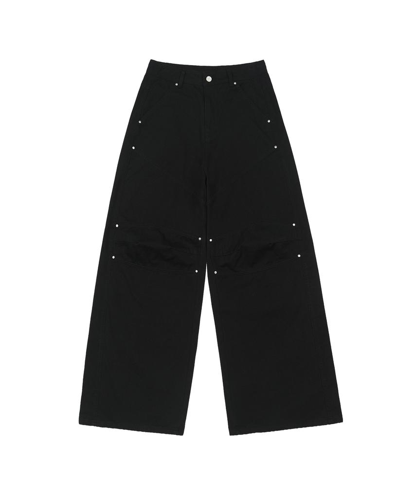 ODDSTUDIO Rivet Parachute Wide Cotton Pants - Black