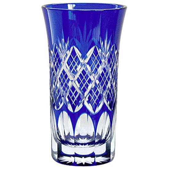 Tajima Glass Stacked Yarai with Chrysanthemum Beer Lapis Lazuli Bottom, Sip,