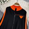 Herbst Winter Kontrast Farbe Gestrickte Pullover Trainingsanzug Volle Hülse Zipper Mantel Jacke und Knöchel-länge Hose Zwei Stück Set