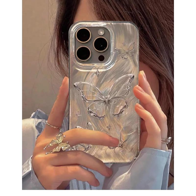 Luxury Butterfly Laser Glitter Phone Case For Iphone 11 12 13 14 15 16 Pro Max Plus Fashion Shockproof Lens Protection Cover