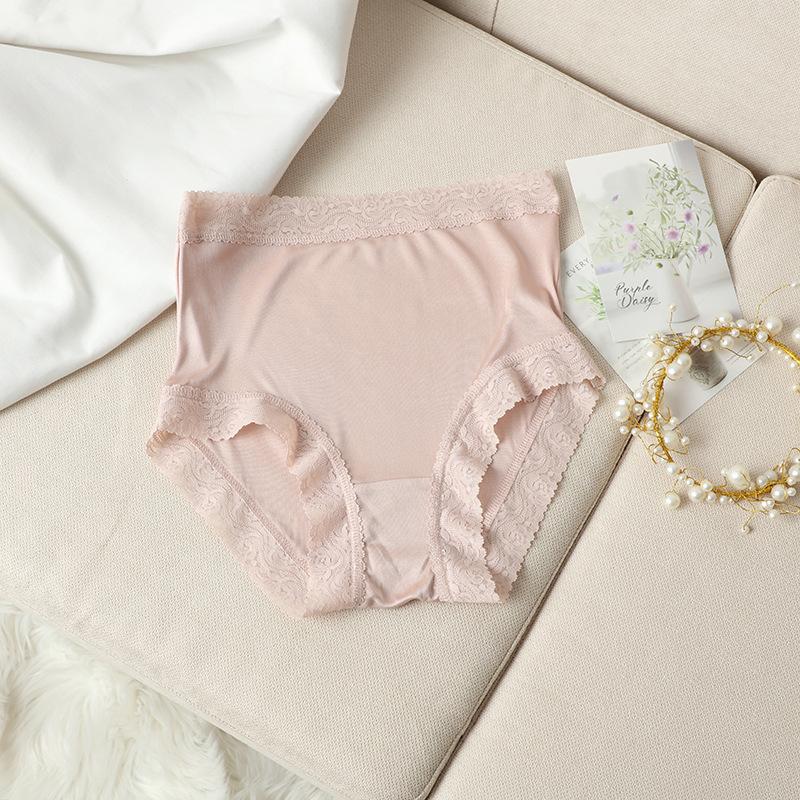Seidenunterwäsche für Damen atmungsaktiv bequem aus Maulbeerseide Spitze sexy Übergröße nahtlos mittelhohe Taille Triangel-Slips