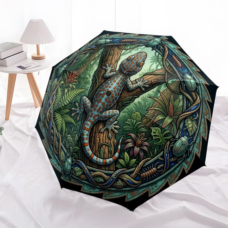 Jungle Lizard Emblem Pattern Umbrella, Portable and Foldable Design, 8 Ribs, a Casual Accessory for Halloween, Christmas, and Birthday Gifts.