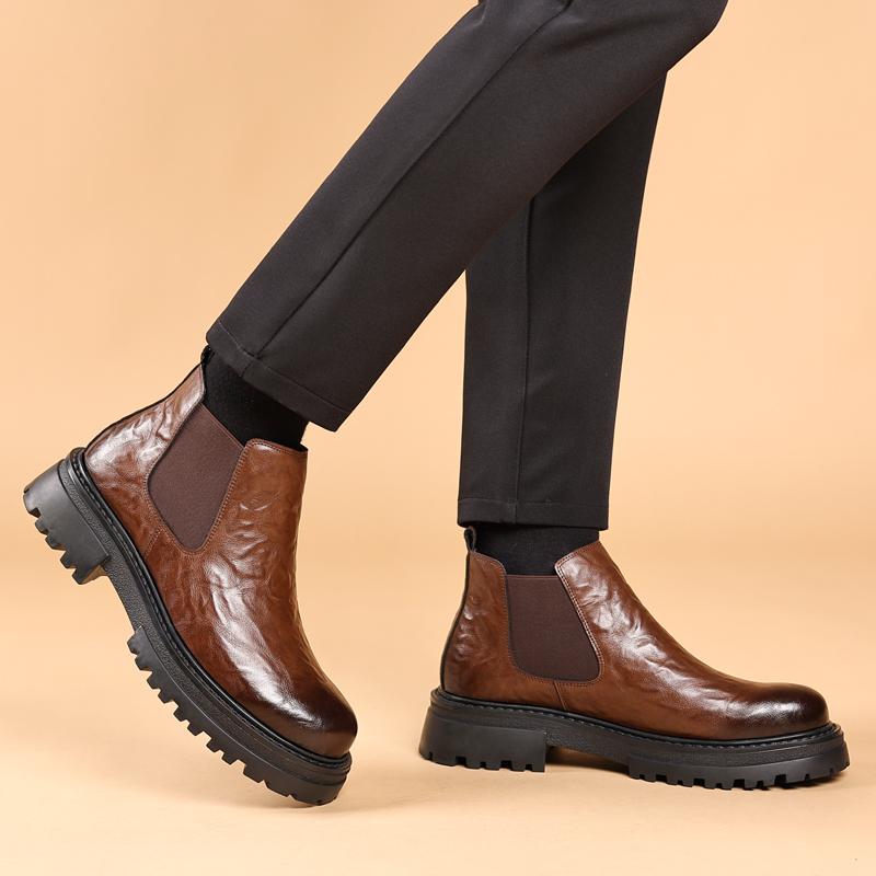 Fashion Casual men's boots Comfortable minimalist British style Work and Leisure Business Adult classic thick soled shoes Black New