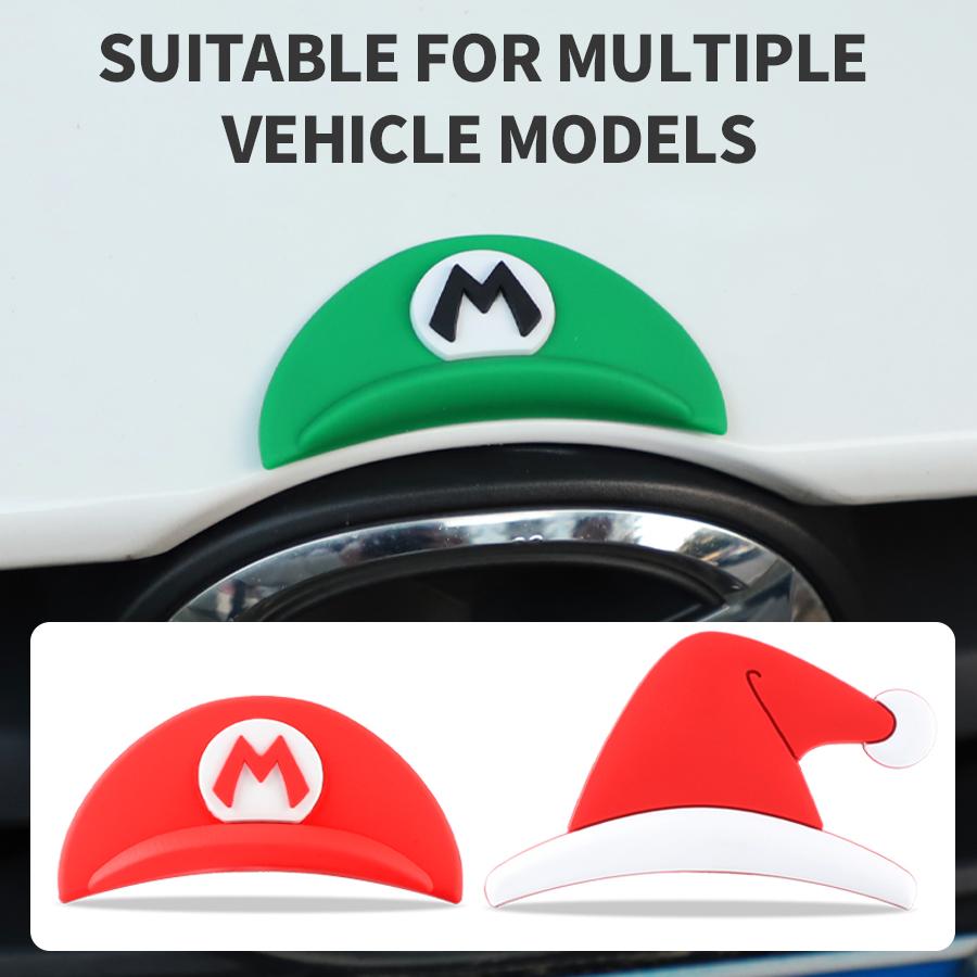 Suitable for most car models 3D Waterproof Christmas Santa Hat Stickers for Tesla Personalized Creative Car Logo