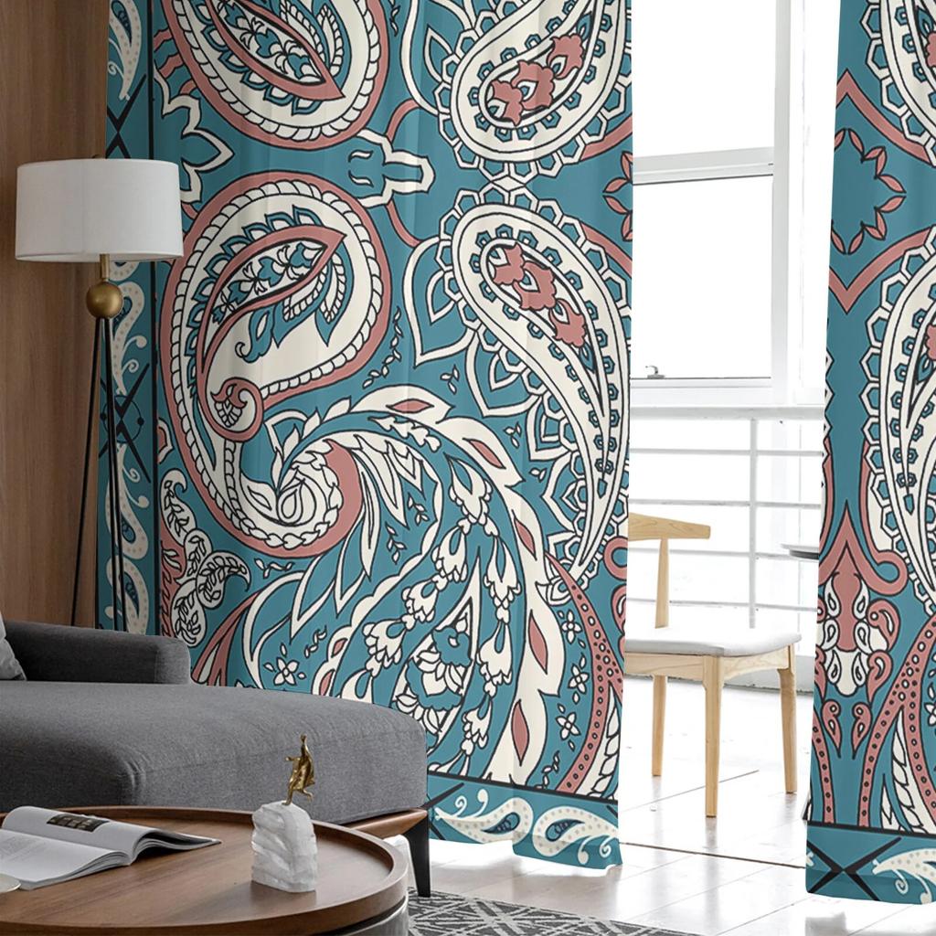 Perez Flower Polygonal Blue Bedroom Transparent Sheer Curtains Holiday Decoration Window Voile Tulle Curtain