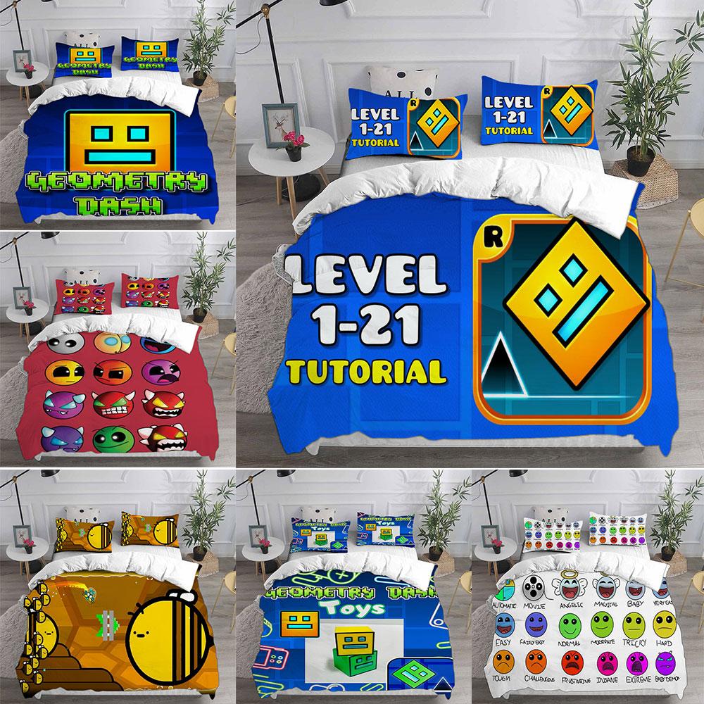 Geometry Dash Bedding Sets Comforter Quilt Bed Cover Duvet Cover Pillow Case 2-3 Pieces Sets Bedroom Decoration Home Supplies